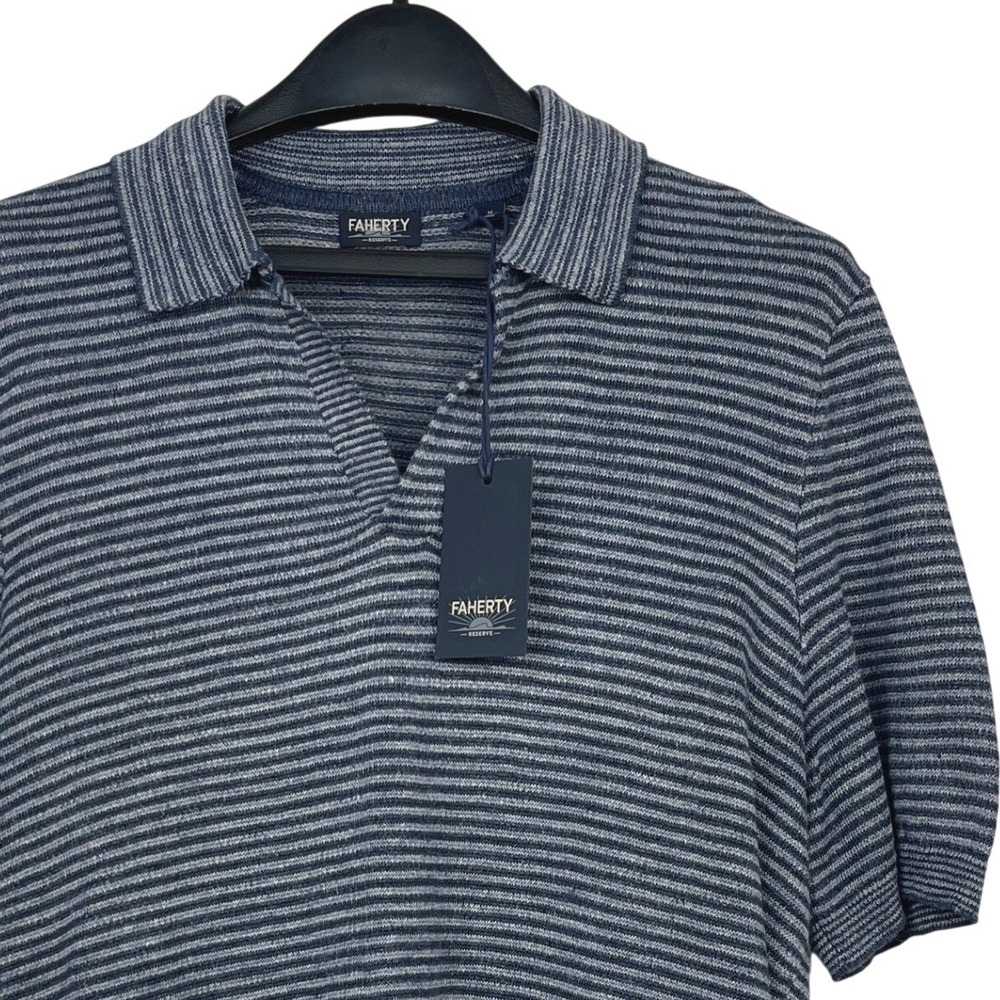 NEW Faherty Reserve LINEN Sweater Polo Short Sleeve Rock Stripe Mens XXL $178
